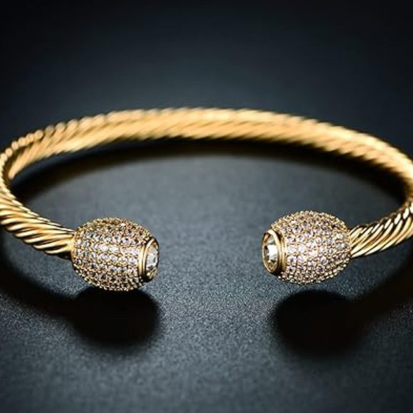 Neiman Marcus Barzel 18K Gold Plated Crystal Cable Bangle Bracelet - Picture 2 of 5